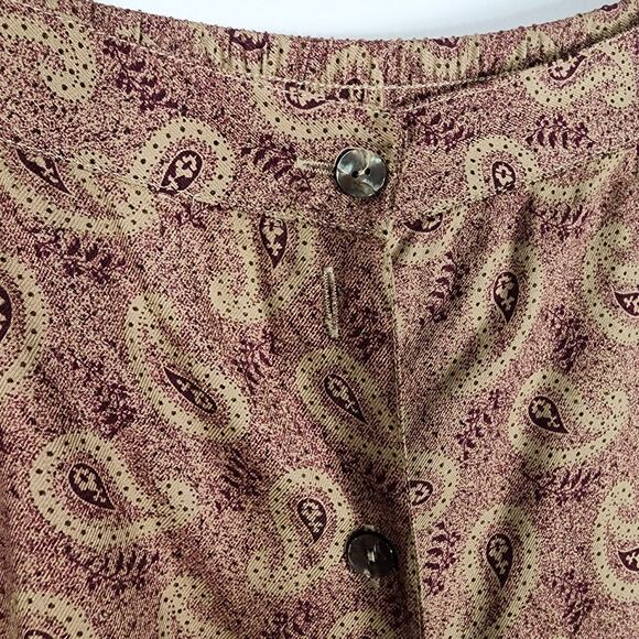 Woolrich Womens Long Maxi Skirt Medium Camel Purple Paisley Rayon Button Front - Picture 8 of 10